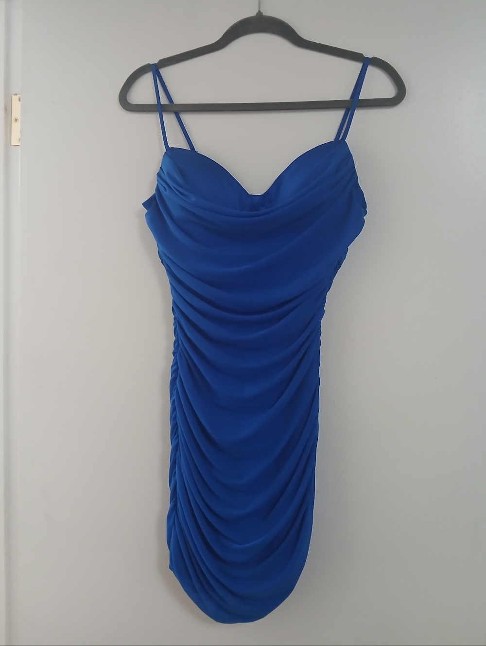 Emprada Cobalt Blue Ruched Spaghetti-Strap Mini Dress